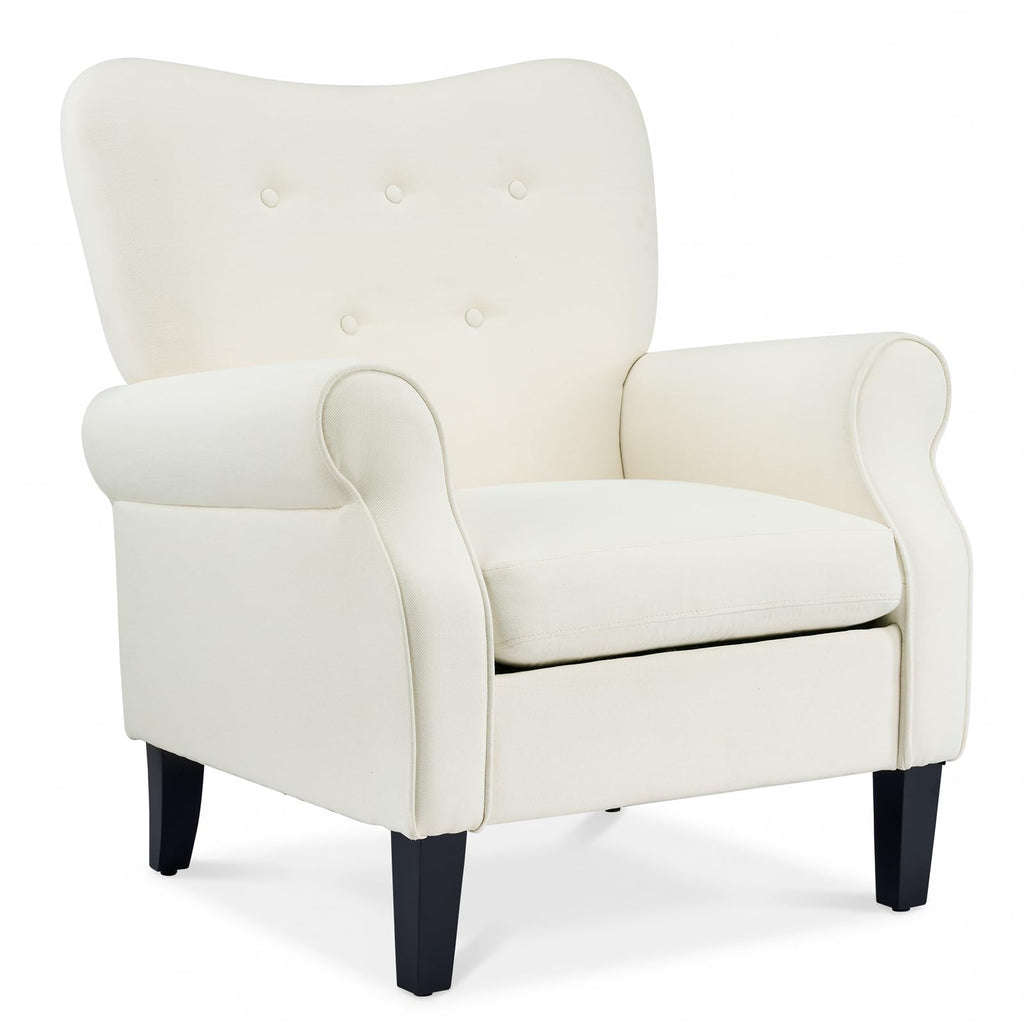 High Back Button Fabric Blue Leaf Accent Chair