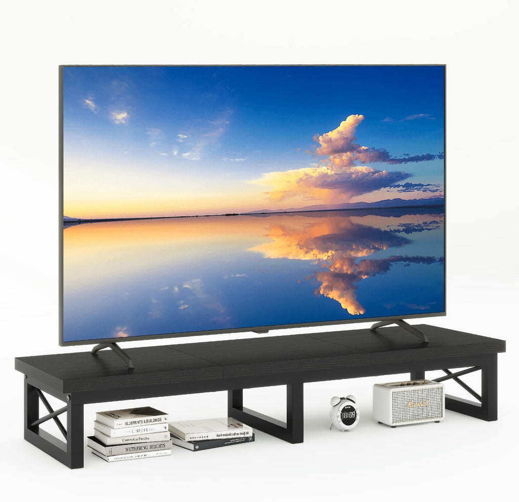 Black Steel Leg Storage TV Riser Stand