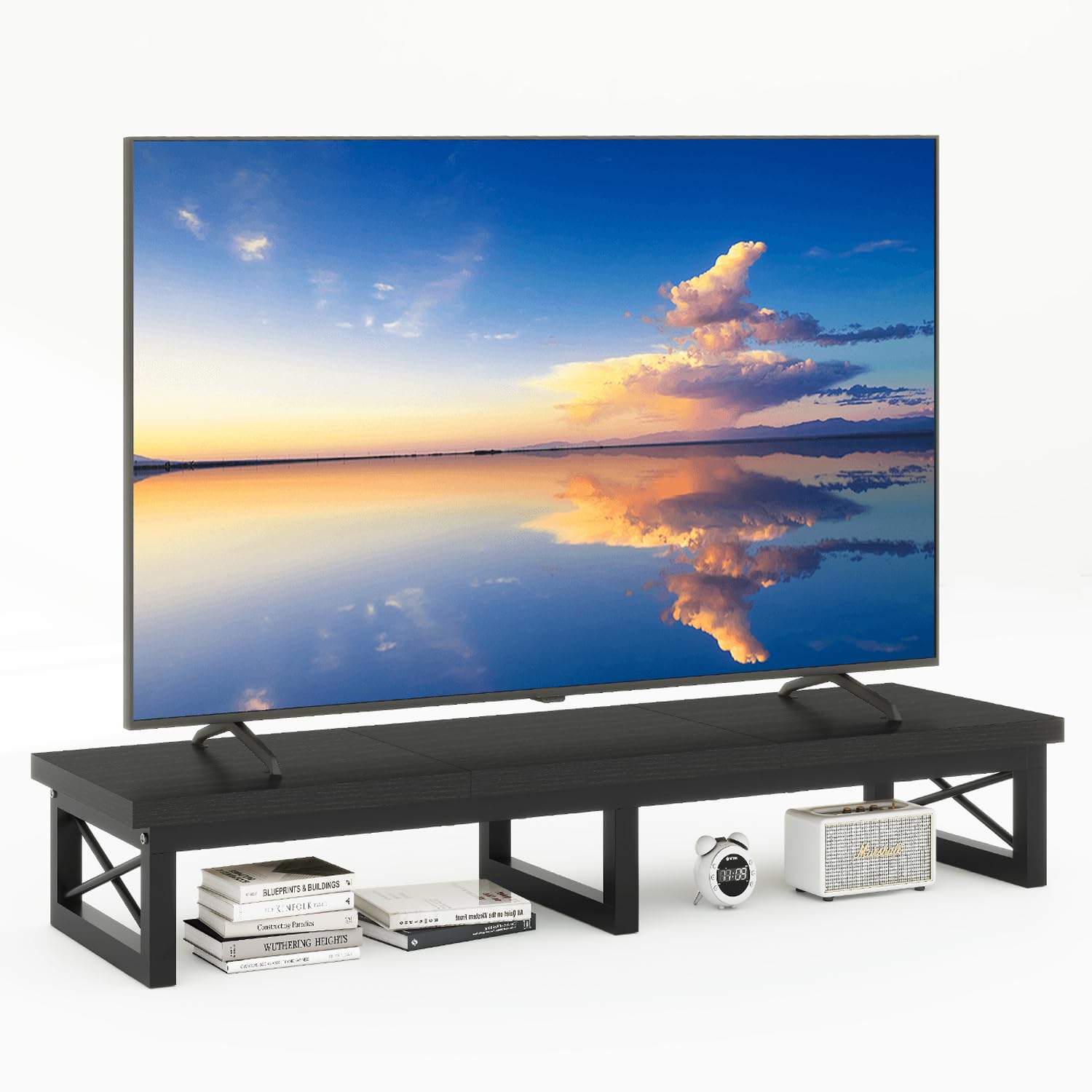 Black Steel Leg Storage TV Riser Stand