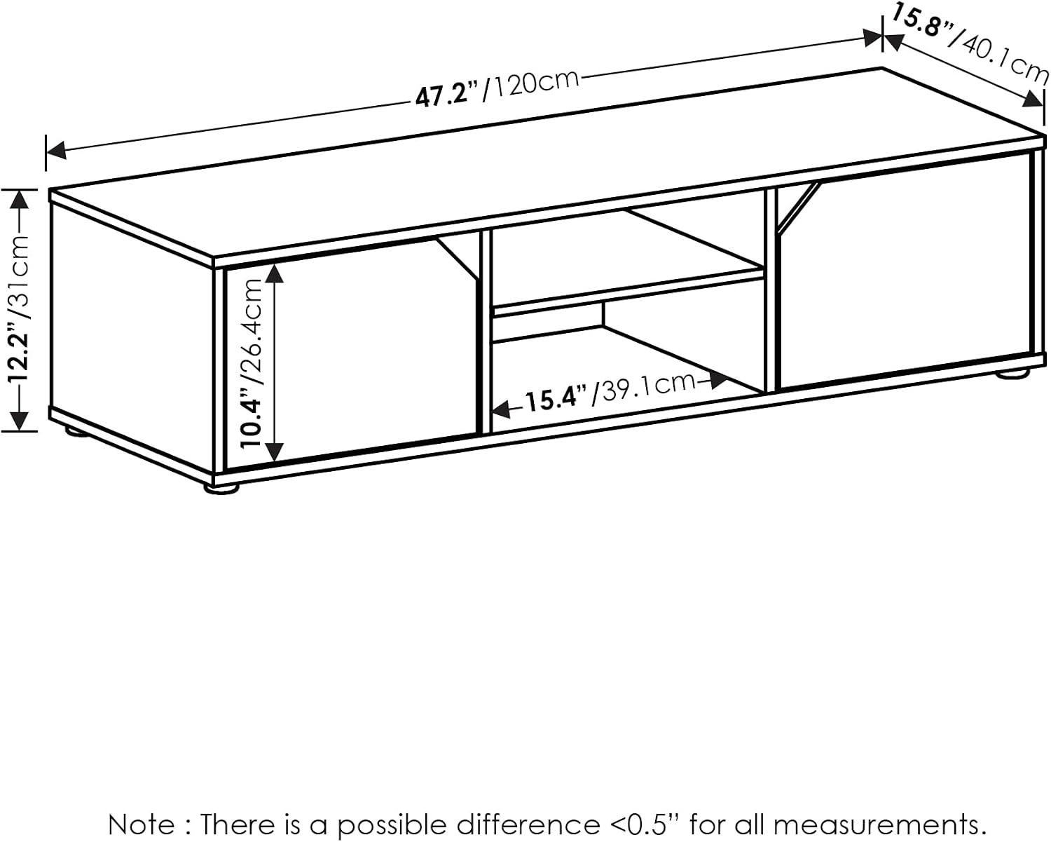 Espresso 2-Tier Door Cabinet TV Stand Console
