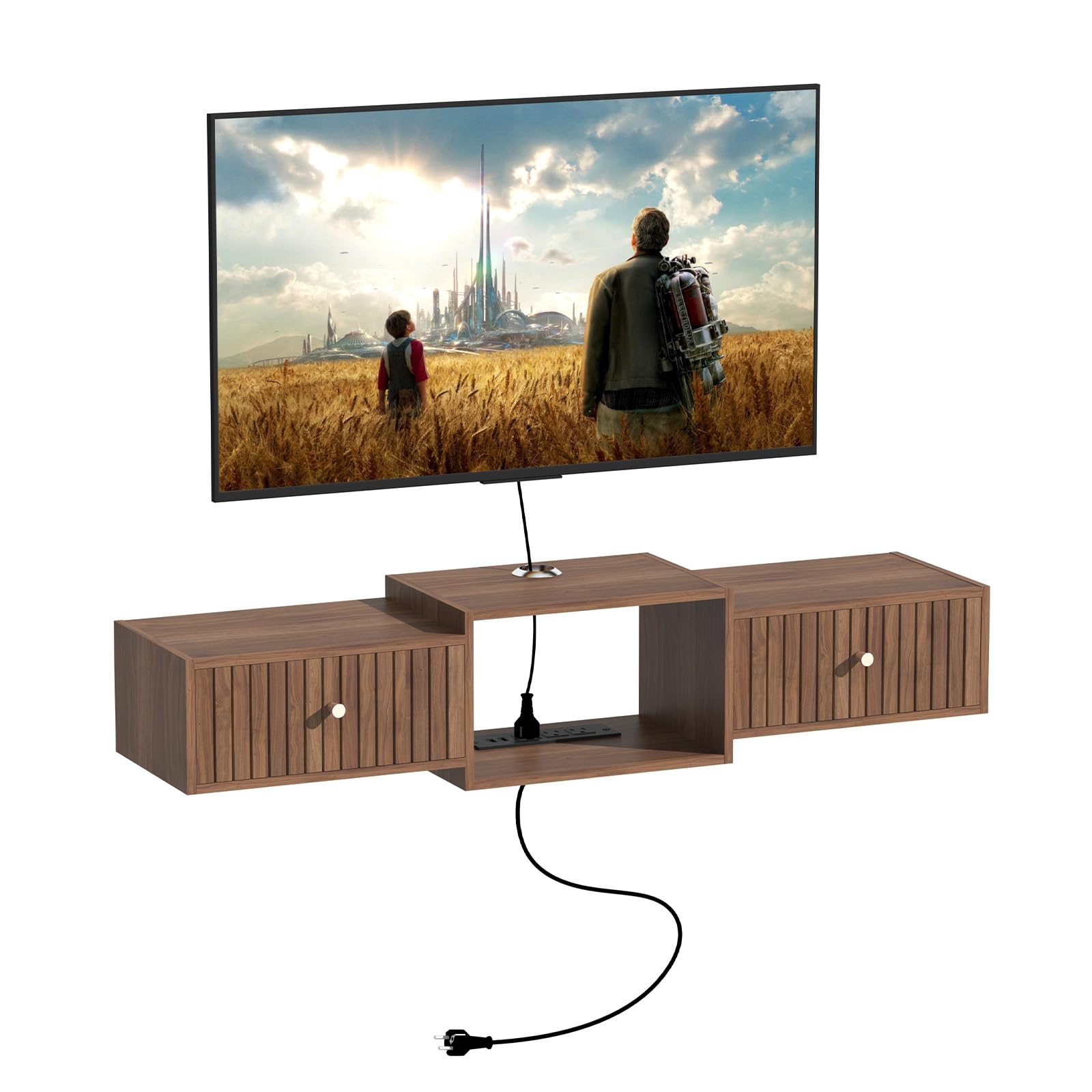 Black Wall Mount Floating Storage TV Stand