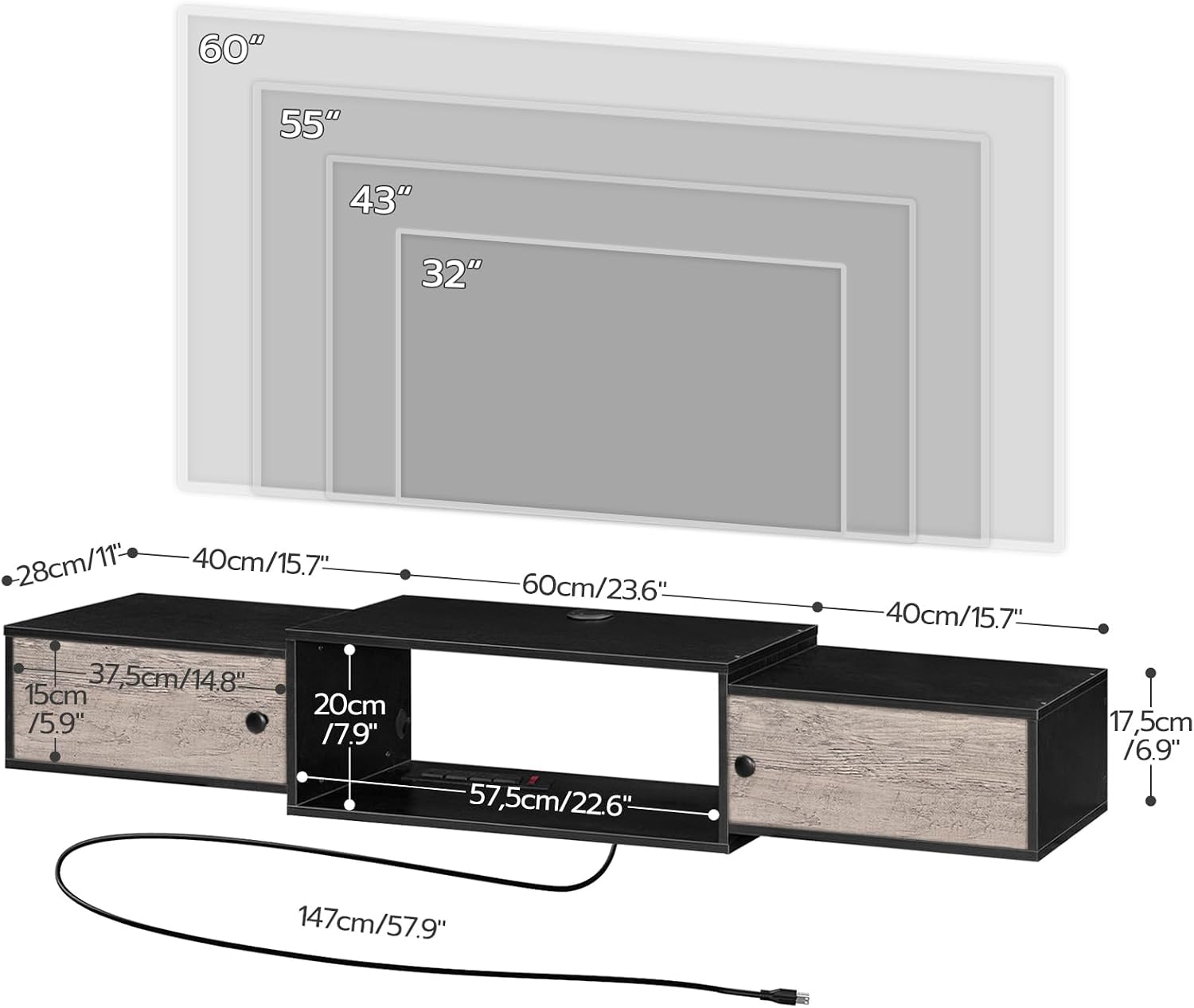 55 Inch Door Floating Media Console