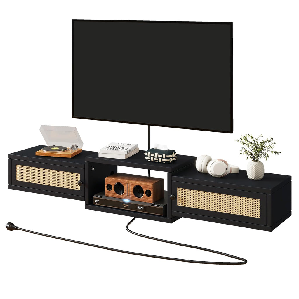 Natural Rattan Floating Storage TV Stand