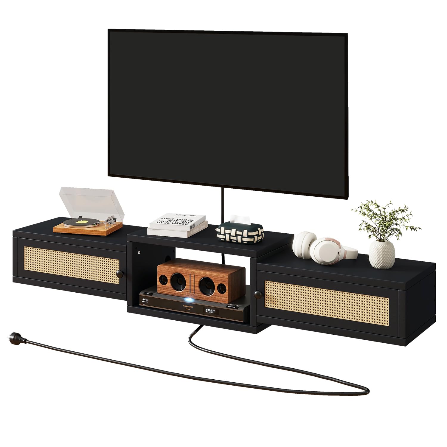Natural Rattan Floating Storage TV Stand
