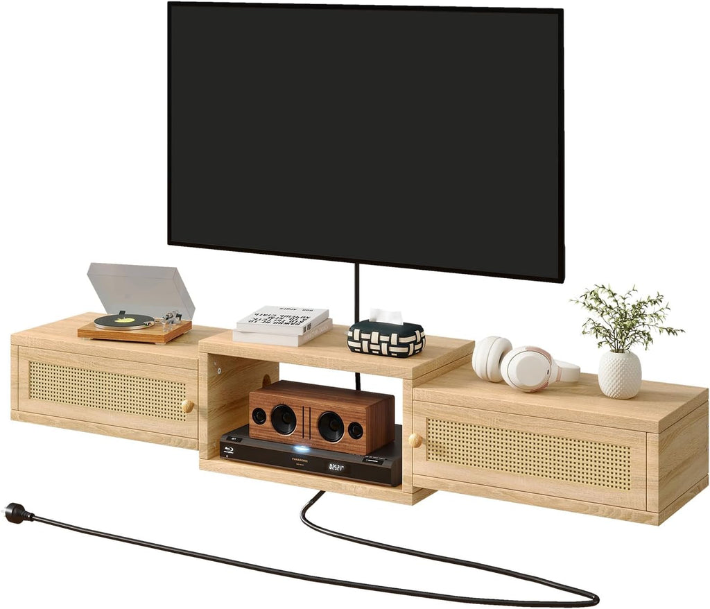 Natural Rattan Floating Storage TV Stand