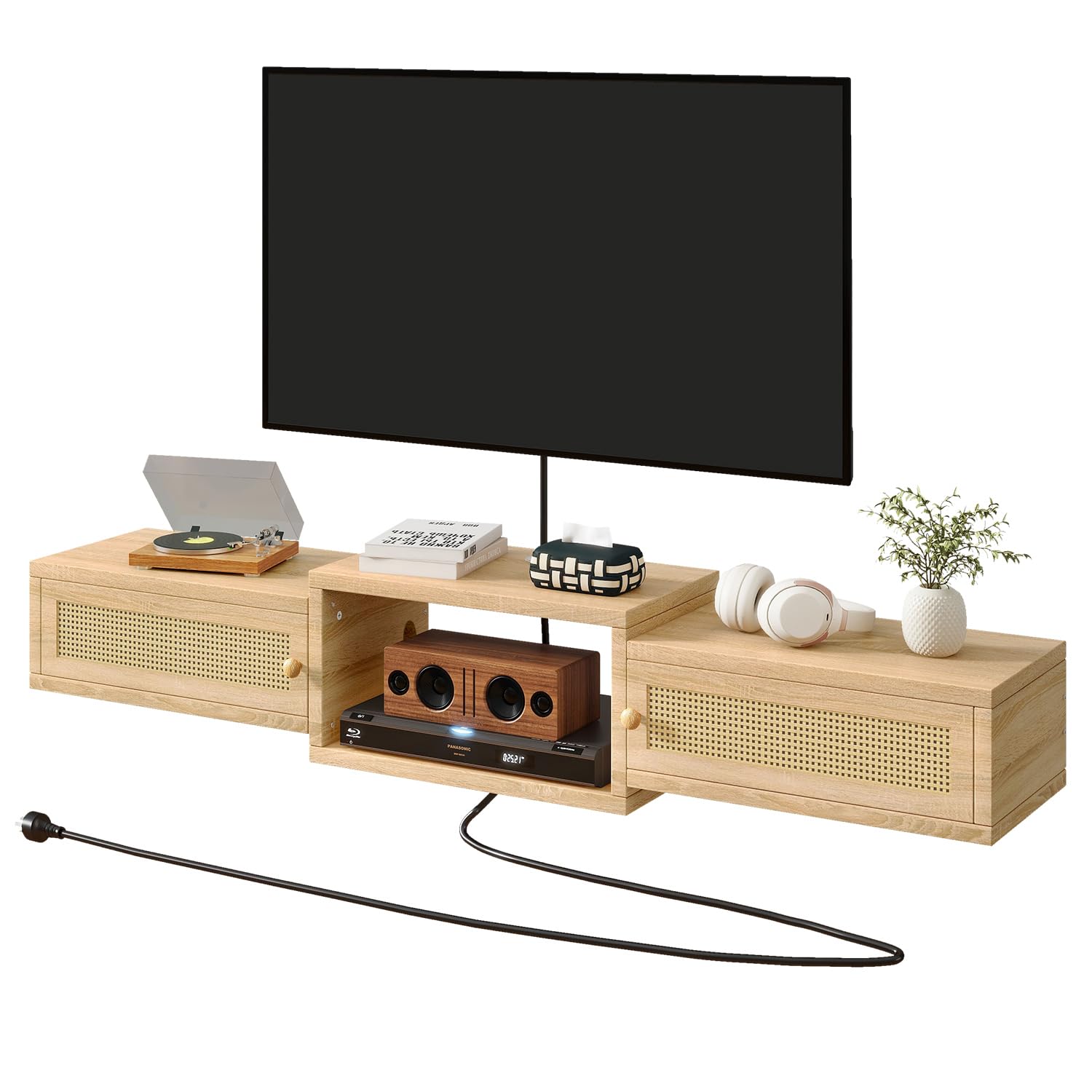 Natural Rattan Floating Storage TV Stand