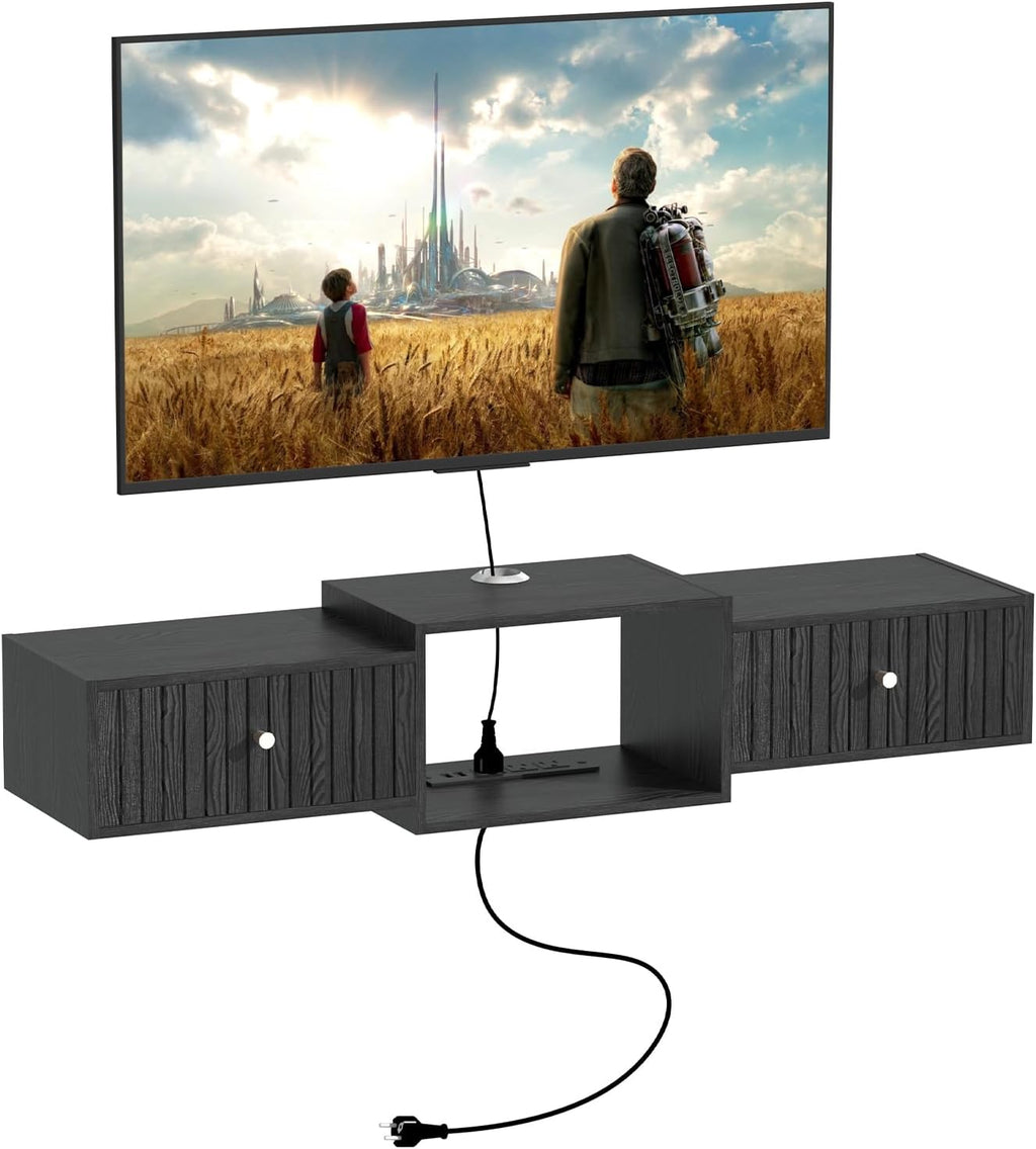 Black Wall Mount Floating Storage TV Stand