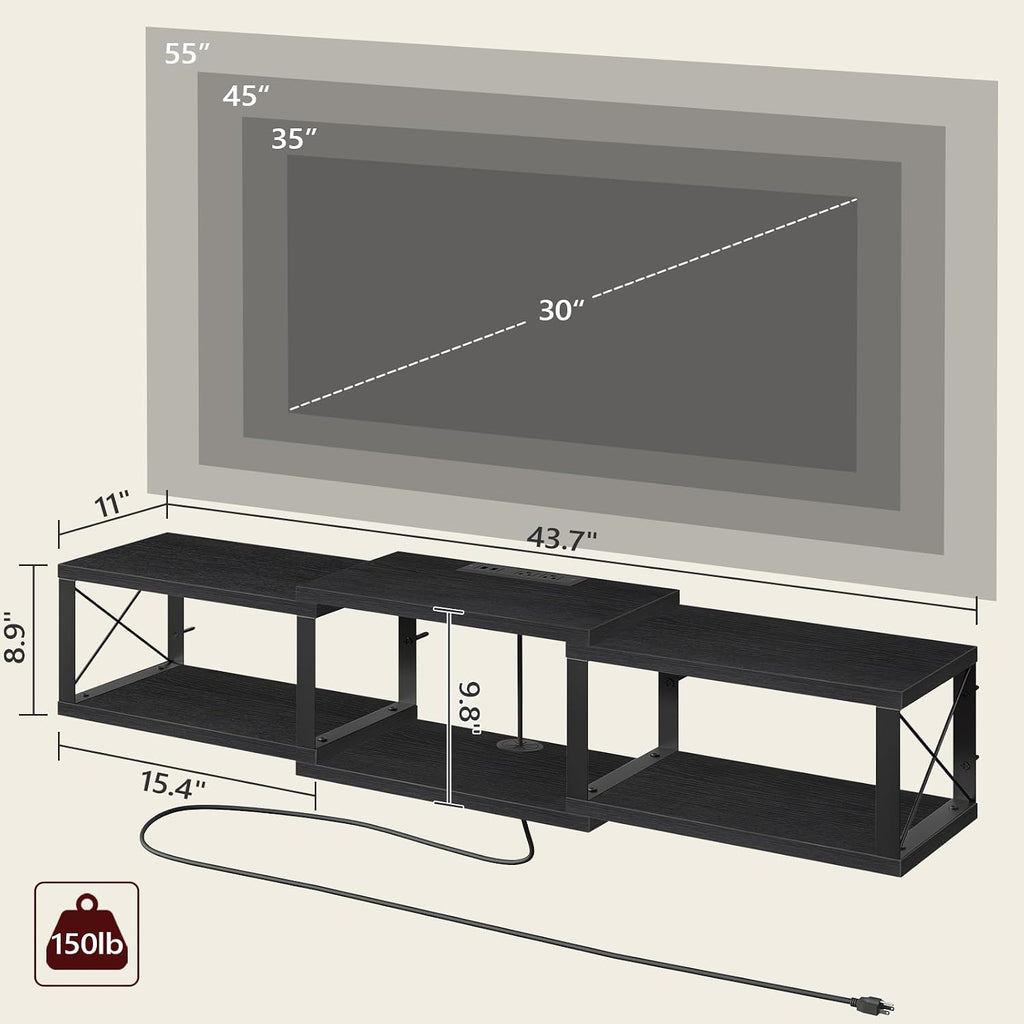 Black Metal Frame Floating TV Stand Outlet