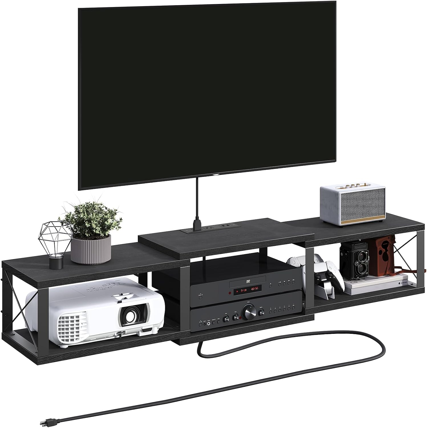 Black Metal Frame Floating TV Stand Outlet