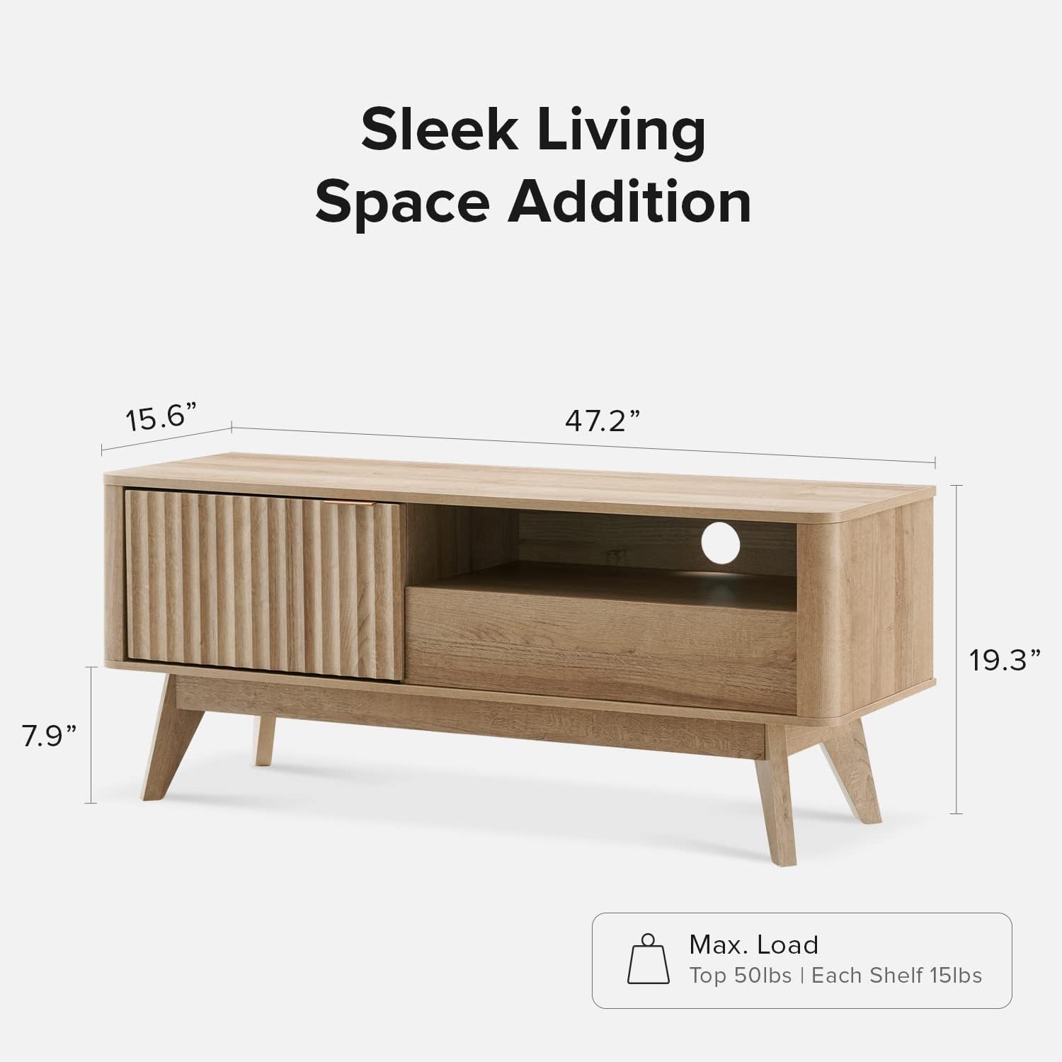 Golden Oak Curved Mid Century TV Stand