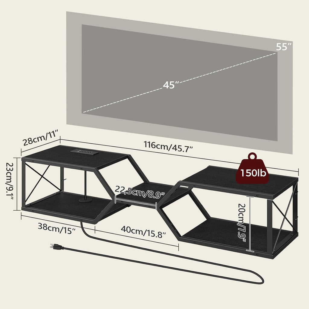 Black Wall Mount Floating TV Stand with Outlet