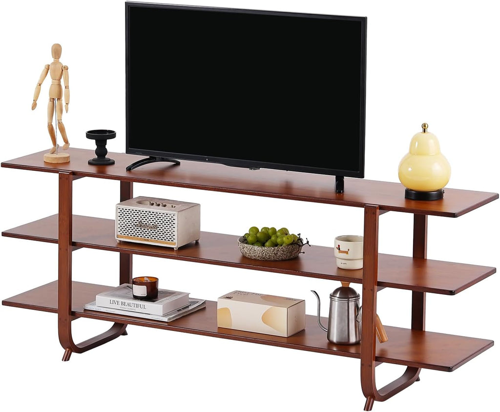 Walnut Bamboo 3-Tier Mid Century TV Stand