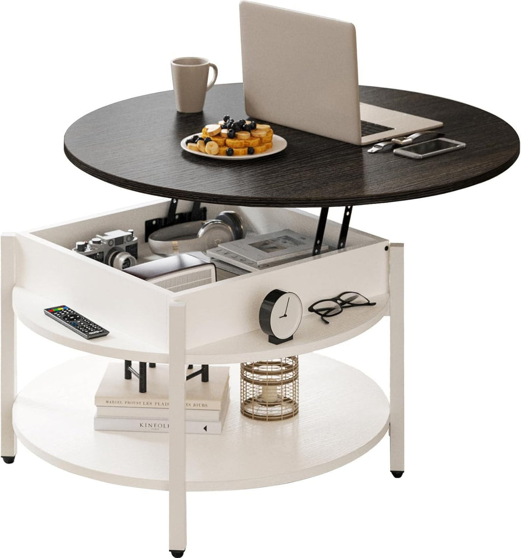 Black Lift Top Round Storage Farmhouse Coffee Table