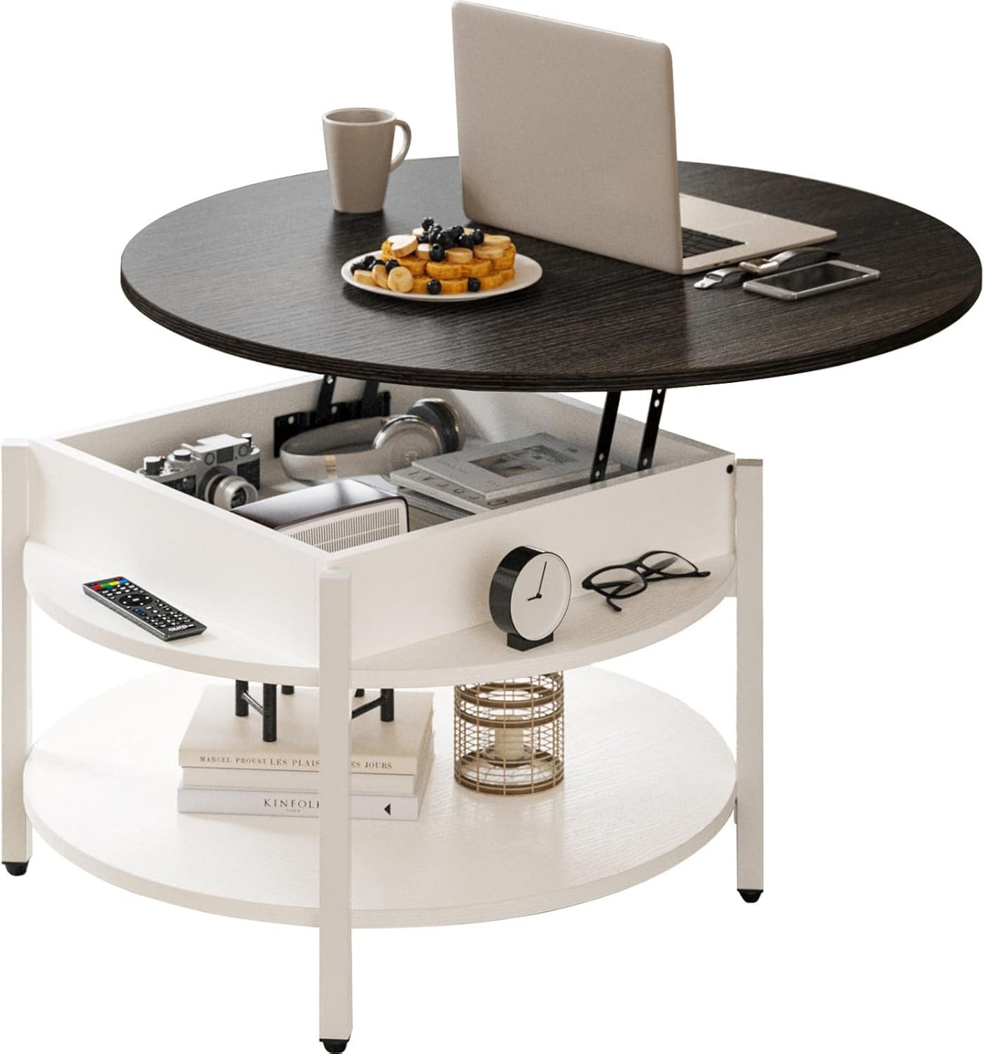 Black Lift Top Round Storage Farmhouse Coffee Table