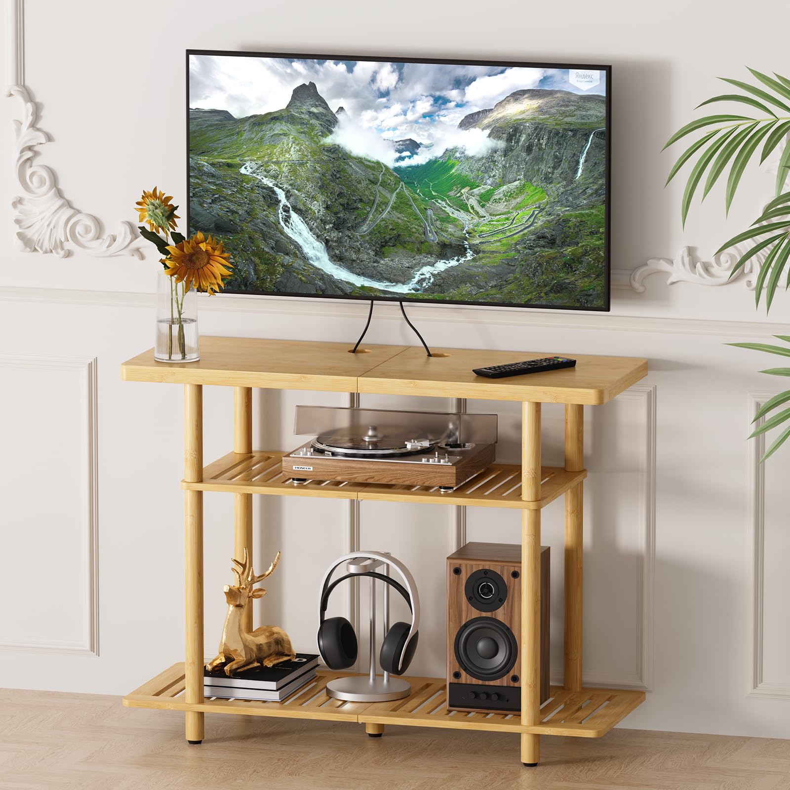 3-Tier Bamboo Corner Storage TV Stand