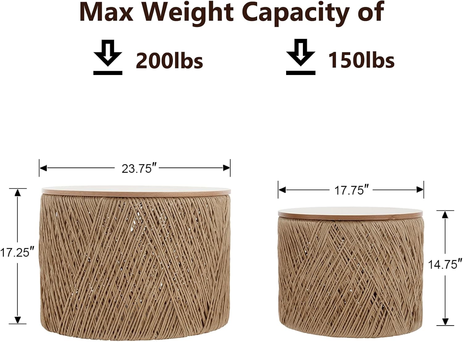 Round Rope Woven Nesting Storage Coffee Tables