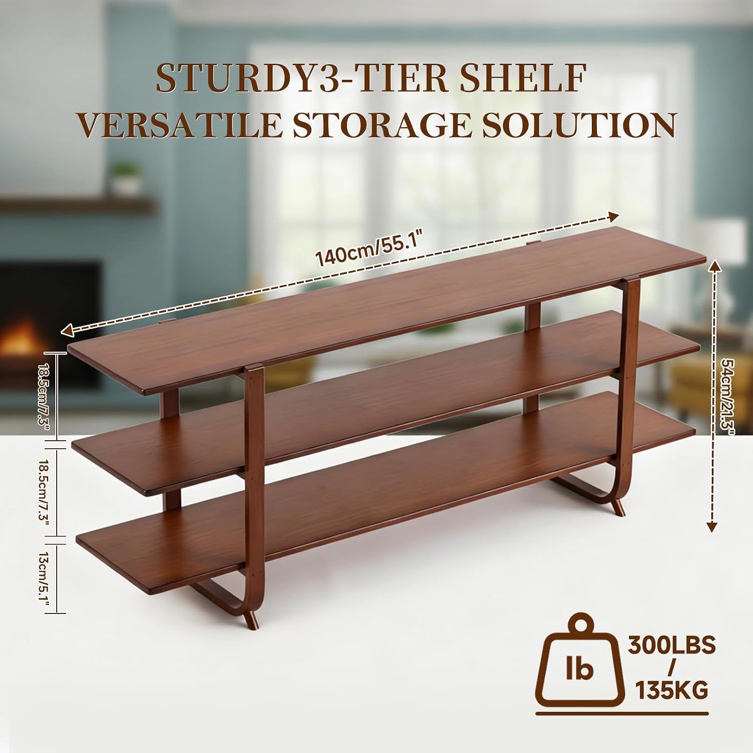 Walnut Bamboo 3-Tier Mid Century TV Stand