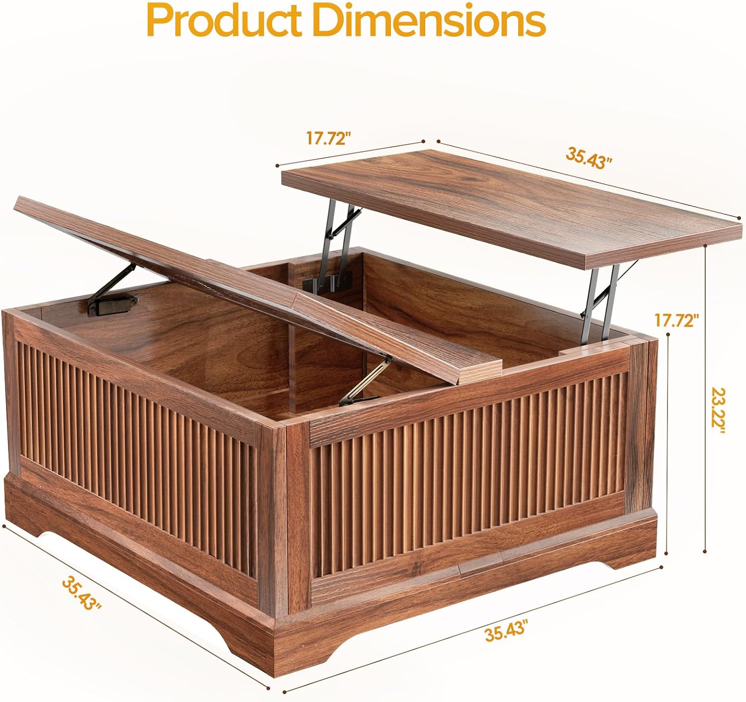 Walnut Fluted Square Lift Top Storage Coffee Table
