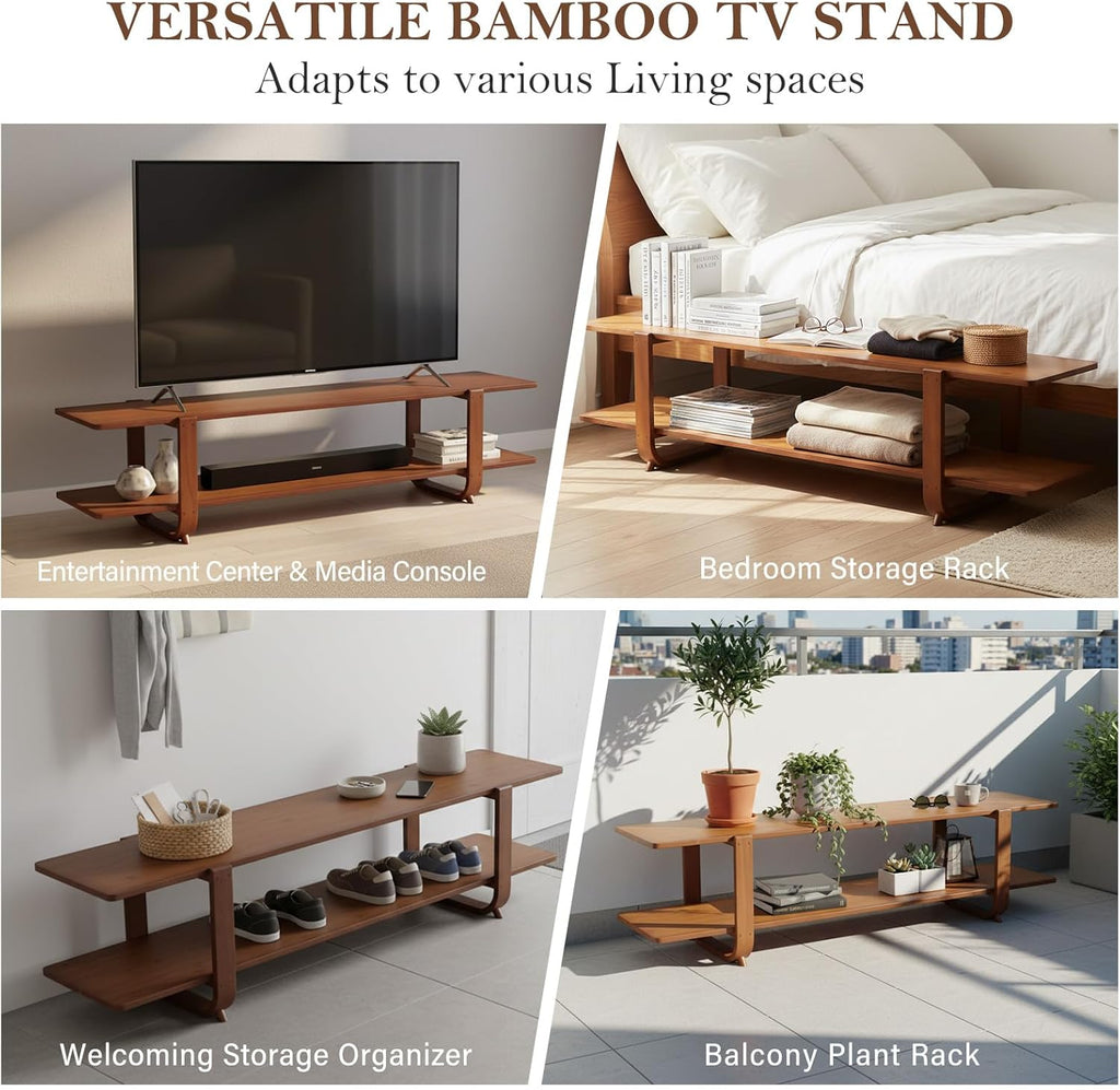 Walnut Bamboo Mid Century Media Console
