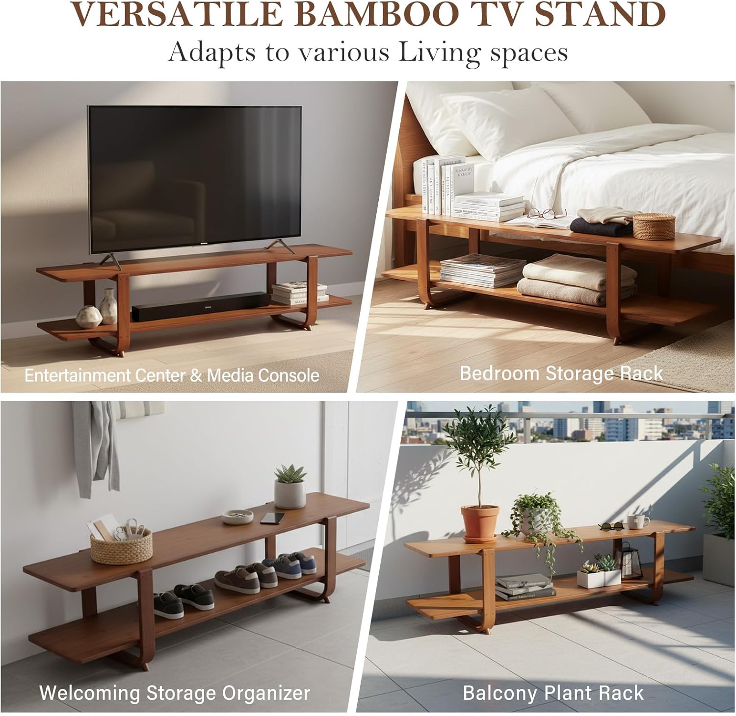 Walnut Bamboo Mid Century Media Console