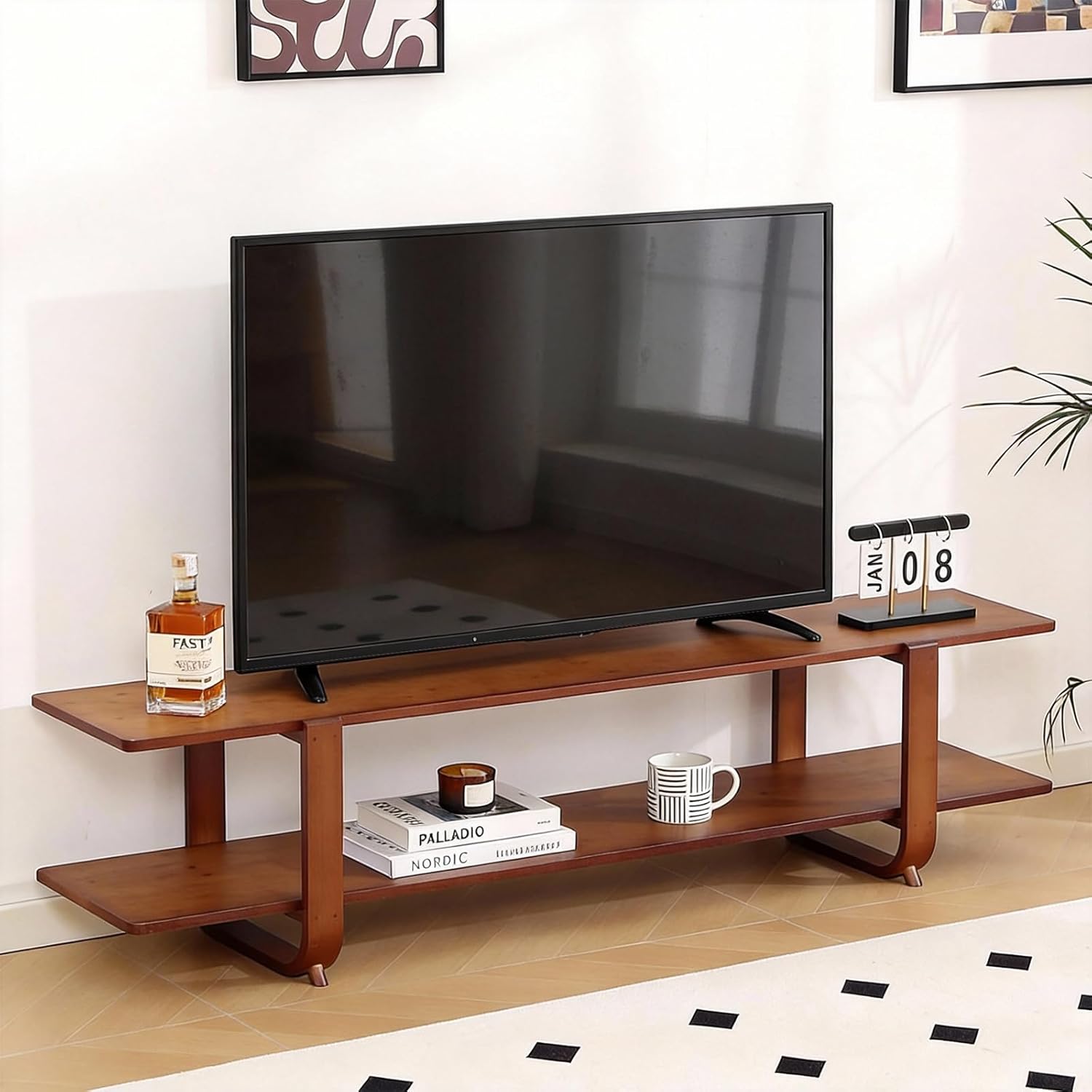 Walnut Bamboo Mid Century Media Console