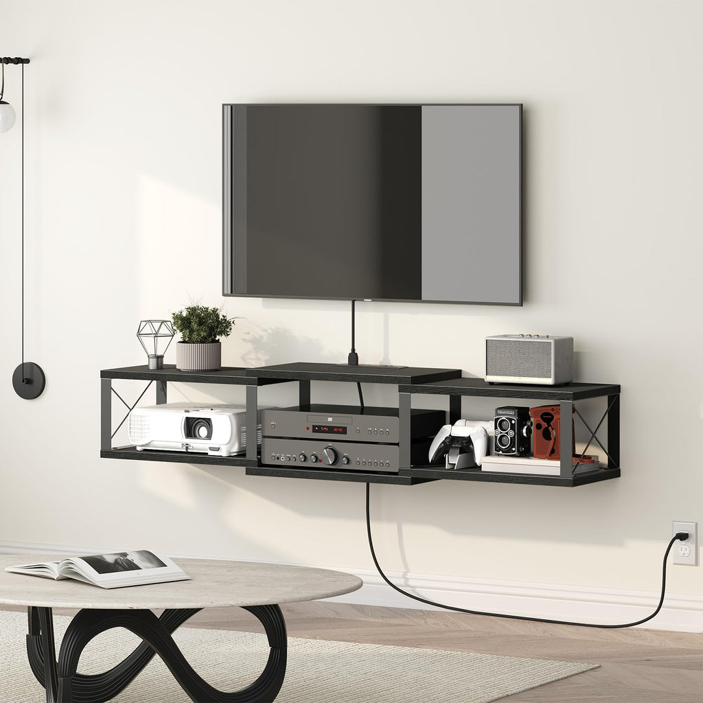 Black Metal Frame Floating TV Stand Outlet