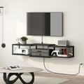 Black Metal Frame Floating TV Stand Outlet