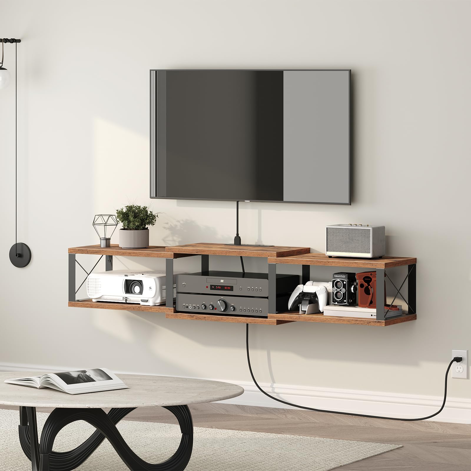 Black Metal Frame Floating TV Stand Outlet