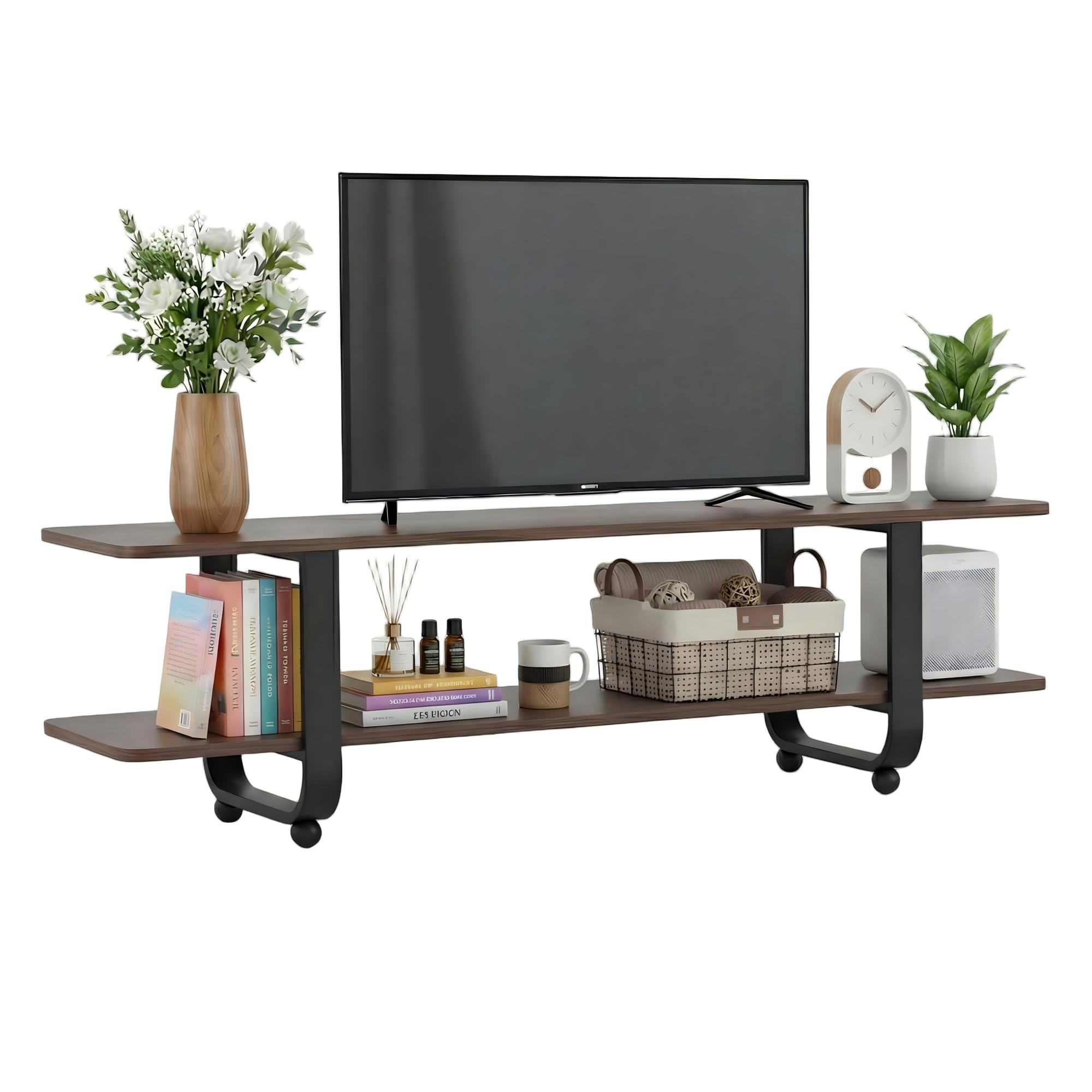 Walnut Bamboo 3-Tier Mid Century TV Stand