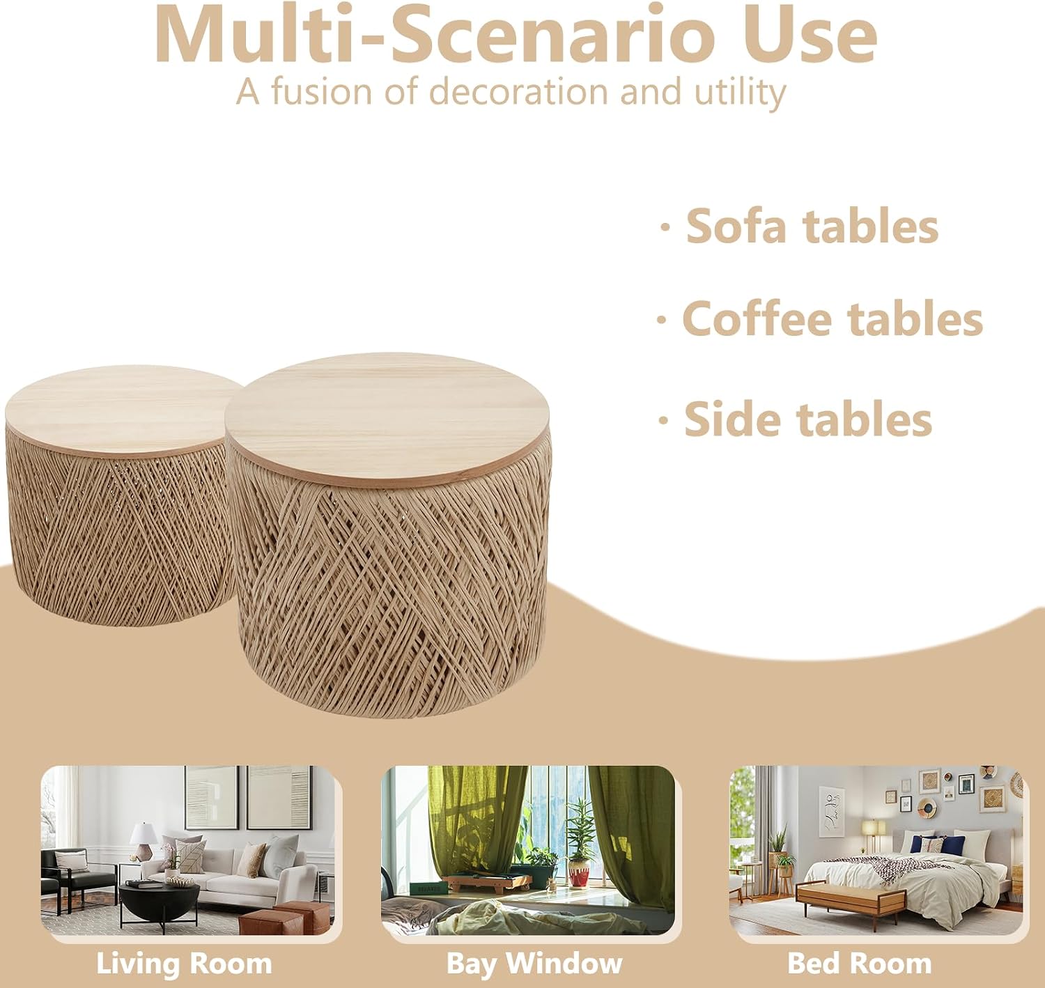 Round Rope Woven Nesting Storage Coffee Tables