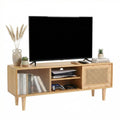 Walnut Bamboo 3-Tier Mid Century TV Stand