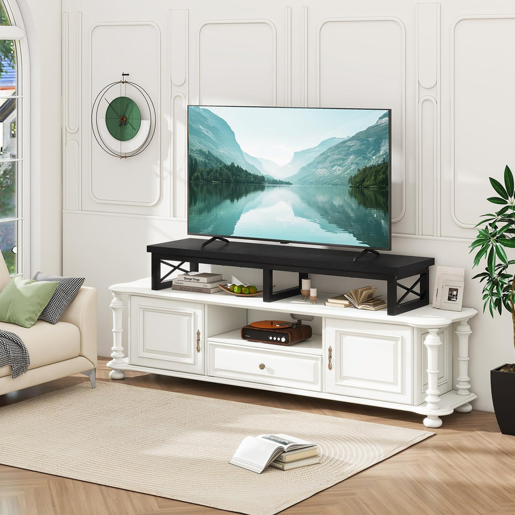 Black Steel Leg Storage TV Riser Stand