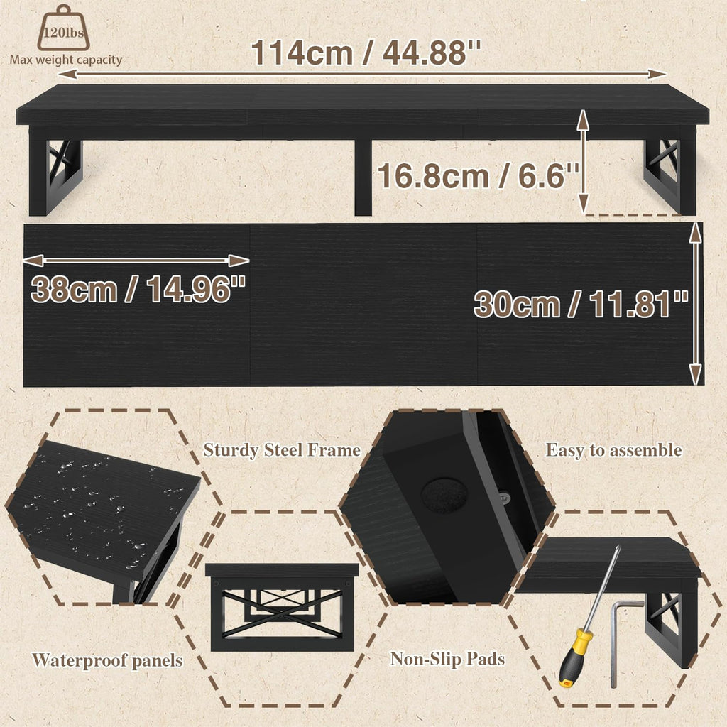 Black Steel Leg Storage TV Riser Stand