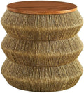 Hand Woven Seagrass Round Walnut Side Table
