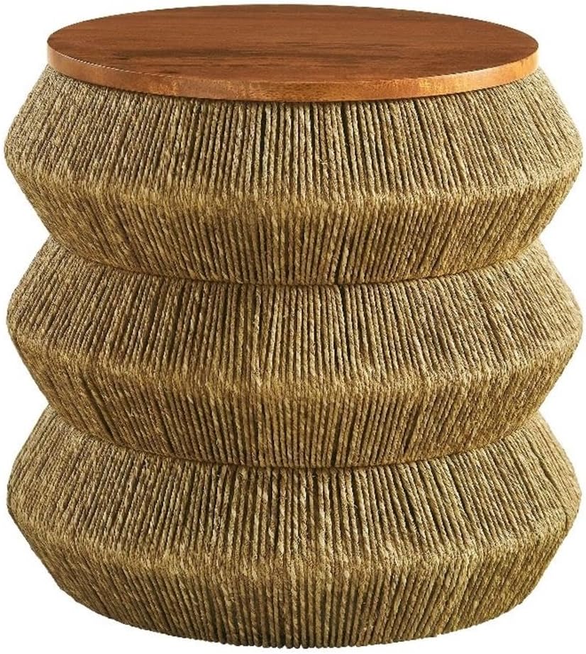 Hand Woven Seagrass Round Walnut Side Table