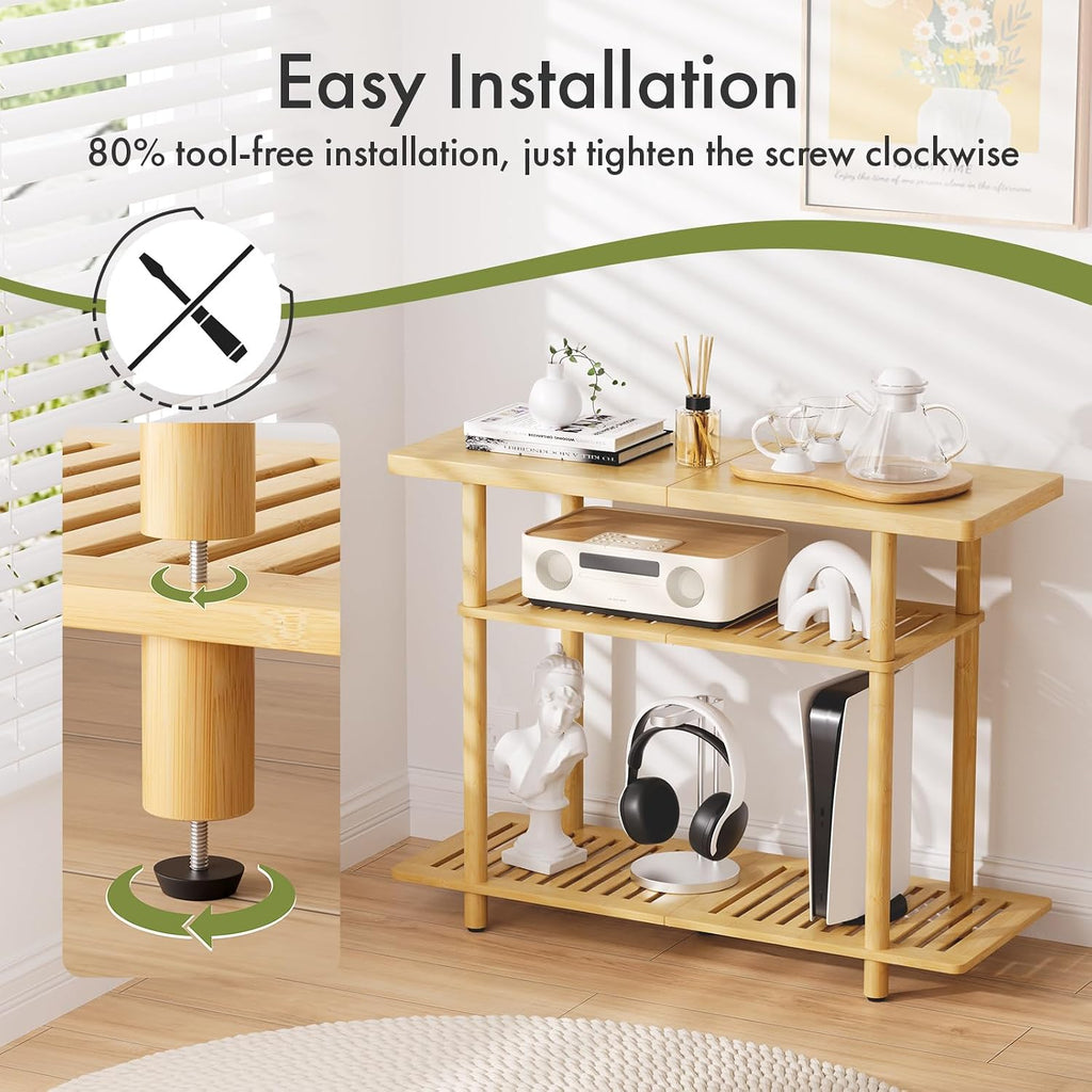 3-Tier Bamboo Corner Storage TV Stand