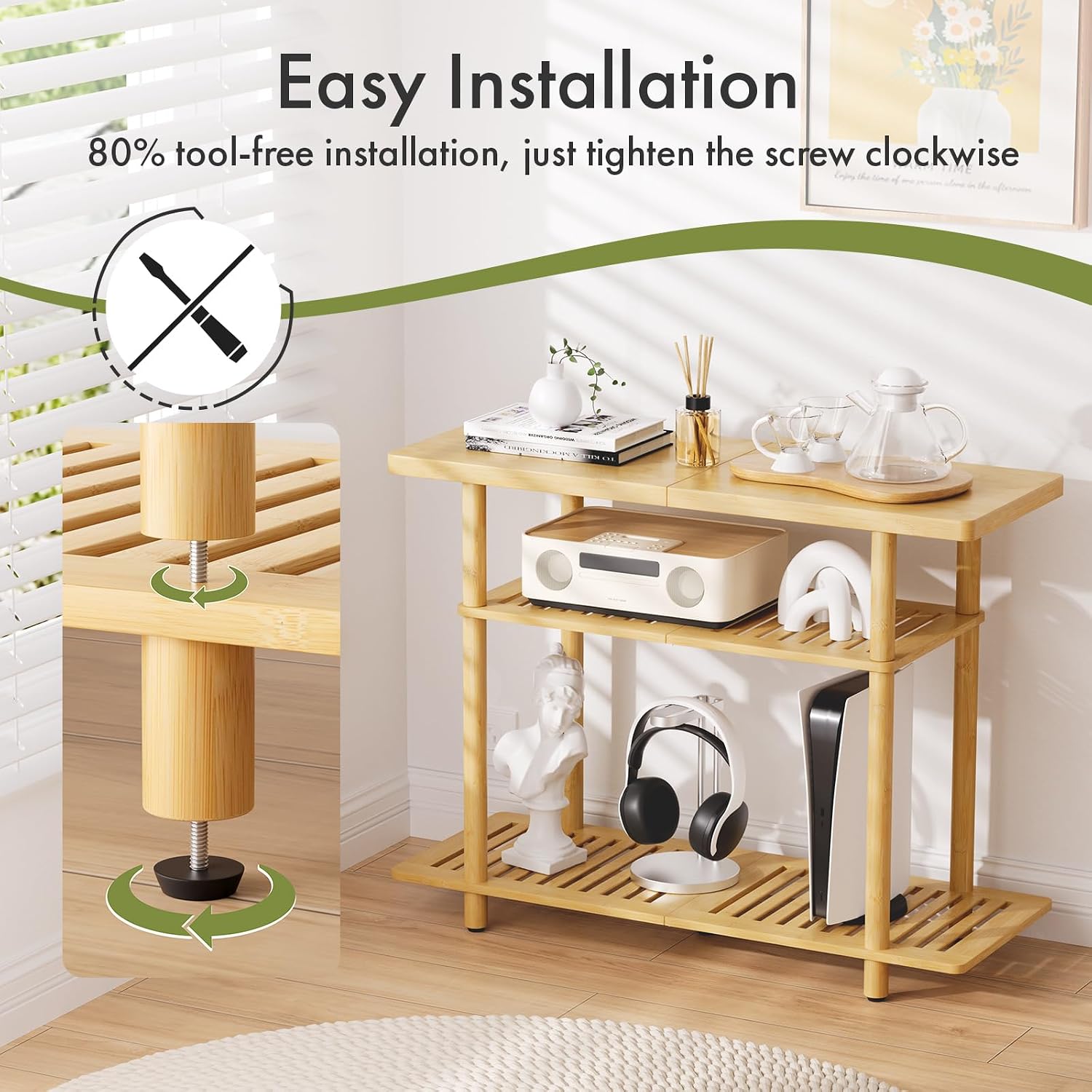 3-Tier Bamboo Corner Storage TV Stand
