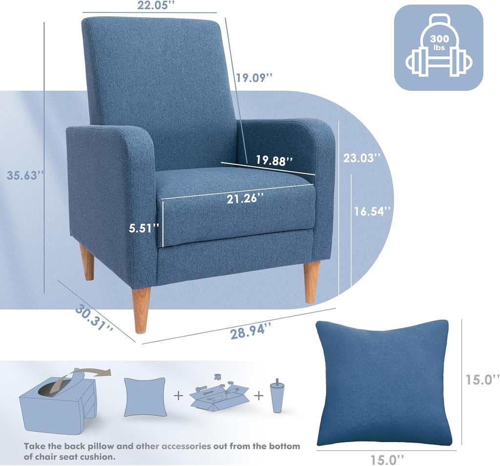 Fabric Accent Chairs Set of 2 Wood Leg Blue