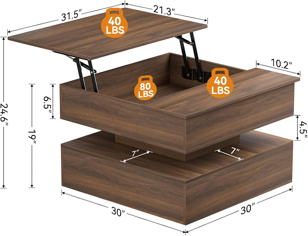 Walnut Square Lift Top Storage Coffee Table
