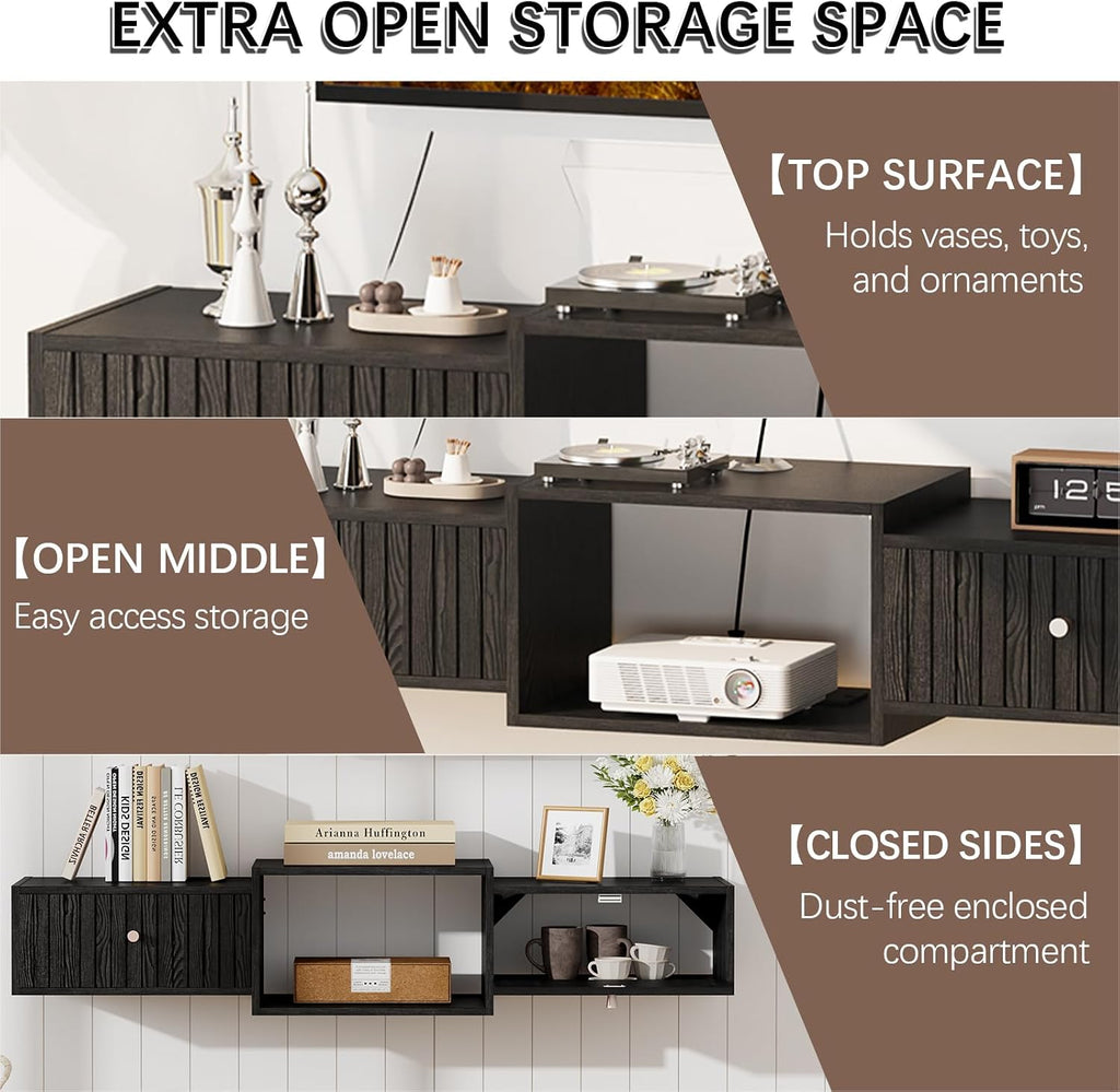 Black Wall Mount Floating Storage TV Stand