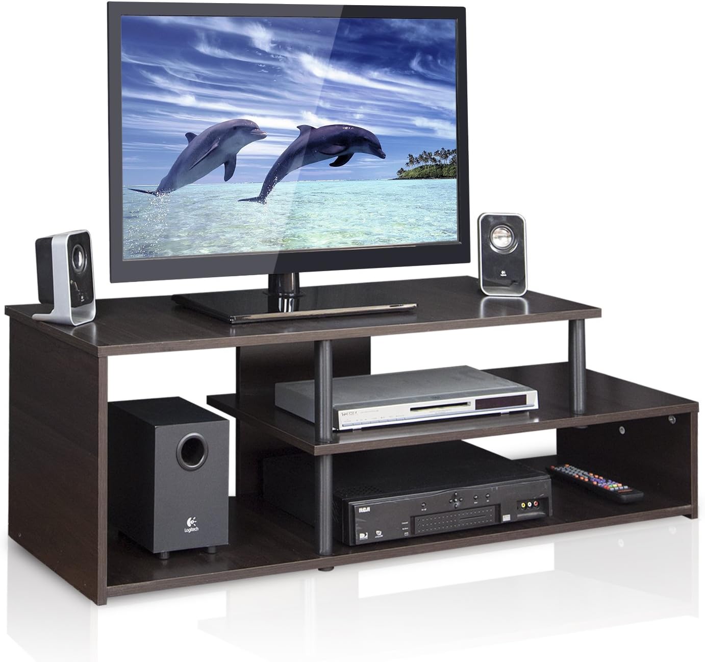 Furinno Econ Low Rise TV Stand, Black/Black