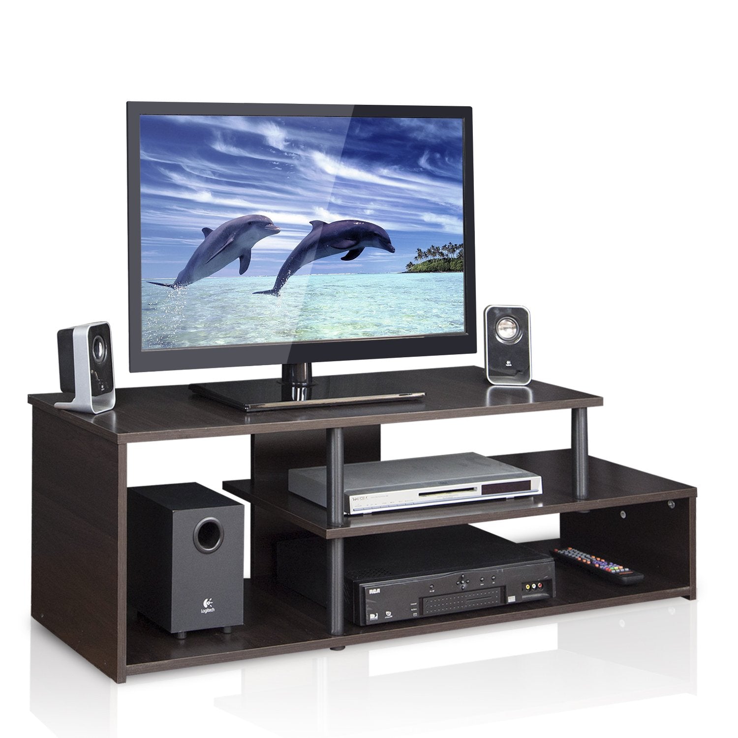 Furinno Econ Low Rise TV Stand, Black/Black