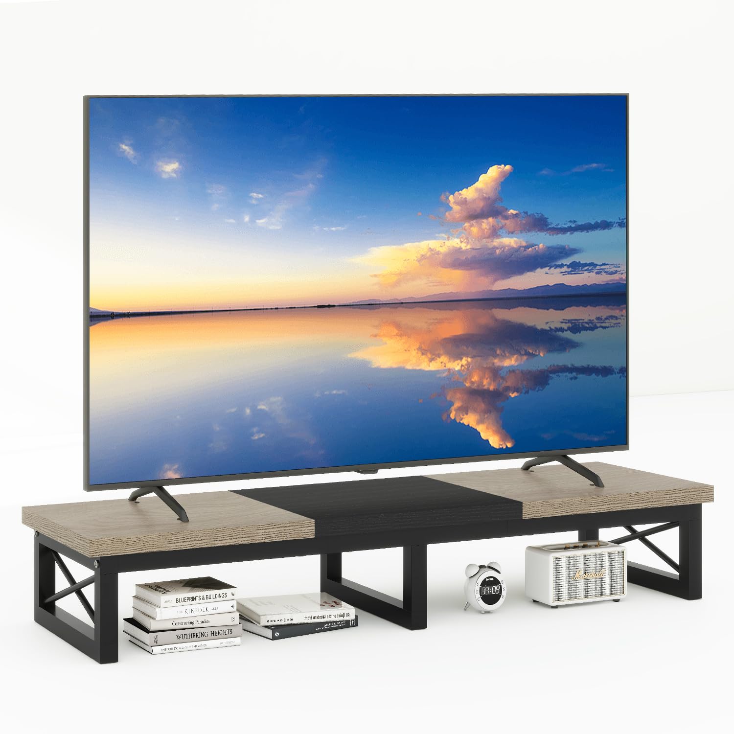 Black Steel Leg Storage TV Riser Stand