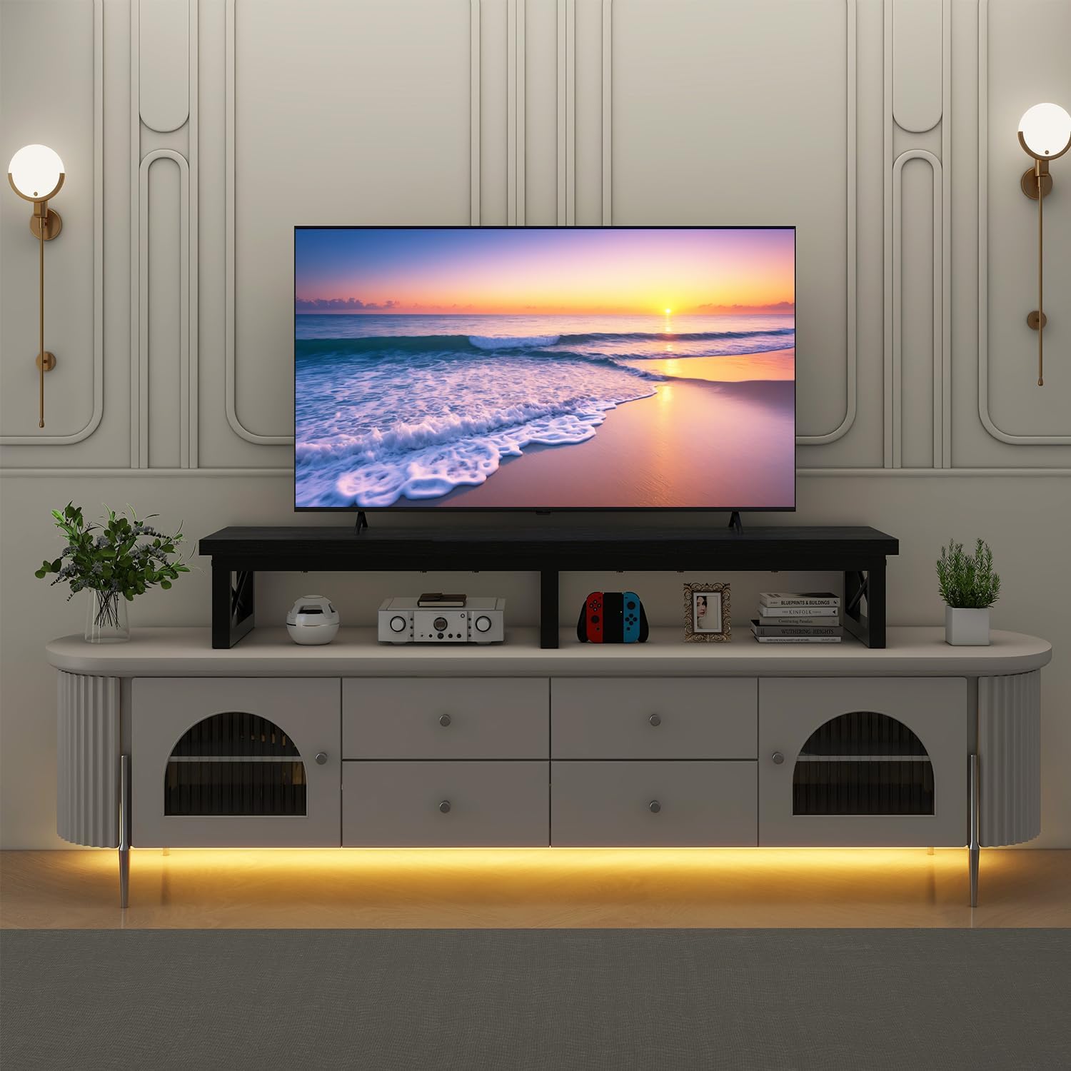 Black Steel Leg Storage TV Riser Stand