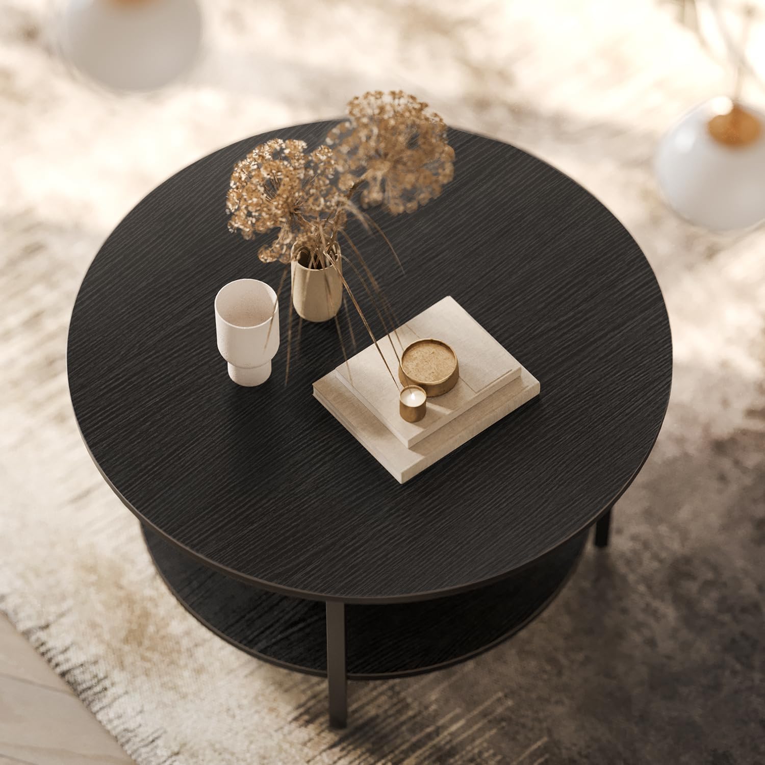 Black Lift Top Round Storage Farmhouse Coffee Table