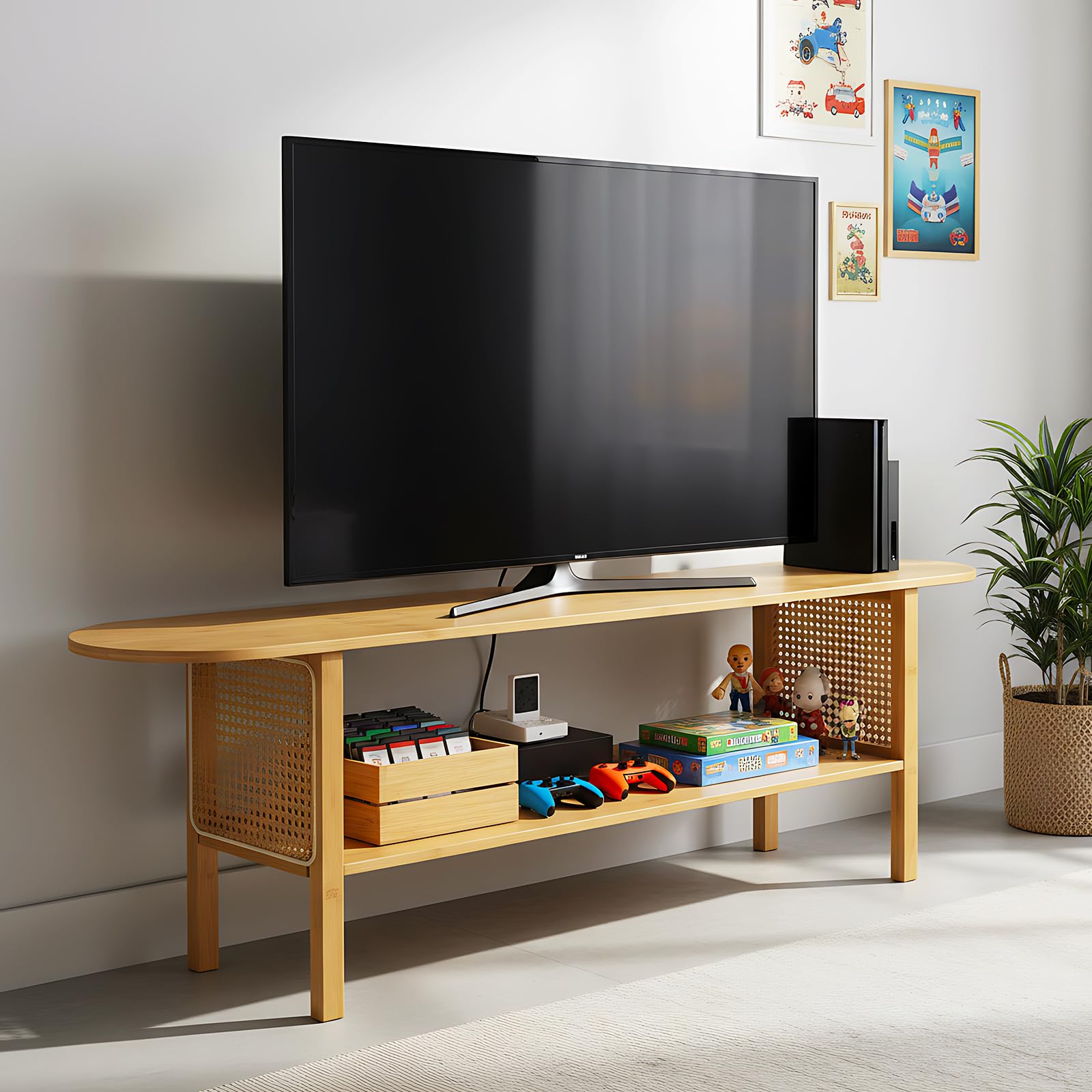 Walnut Bamboo Mid Century Media Console