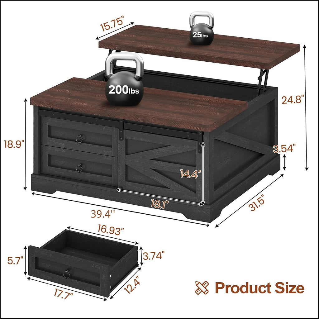 Black Walnut Square Lift Top Storage Coffee Table