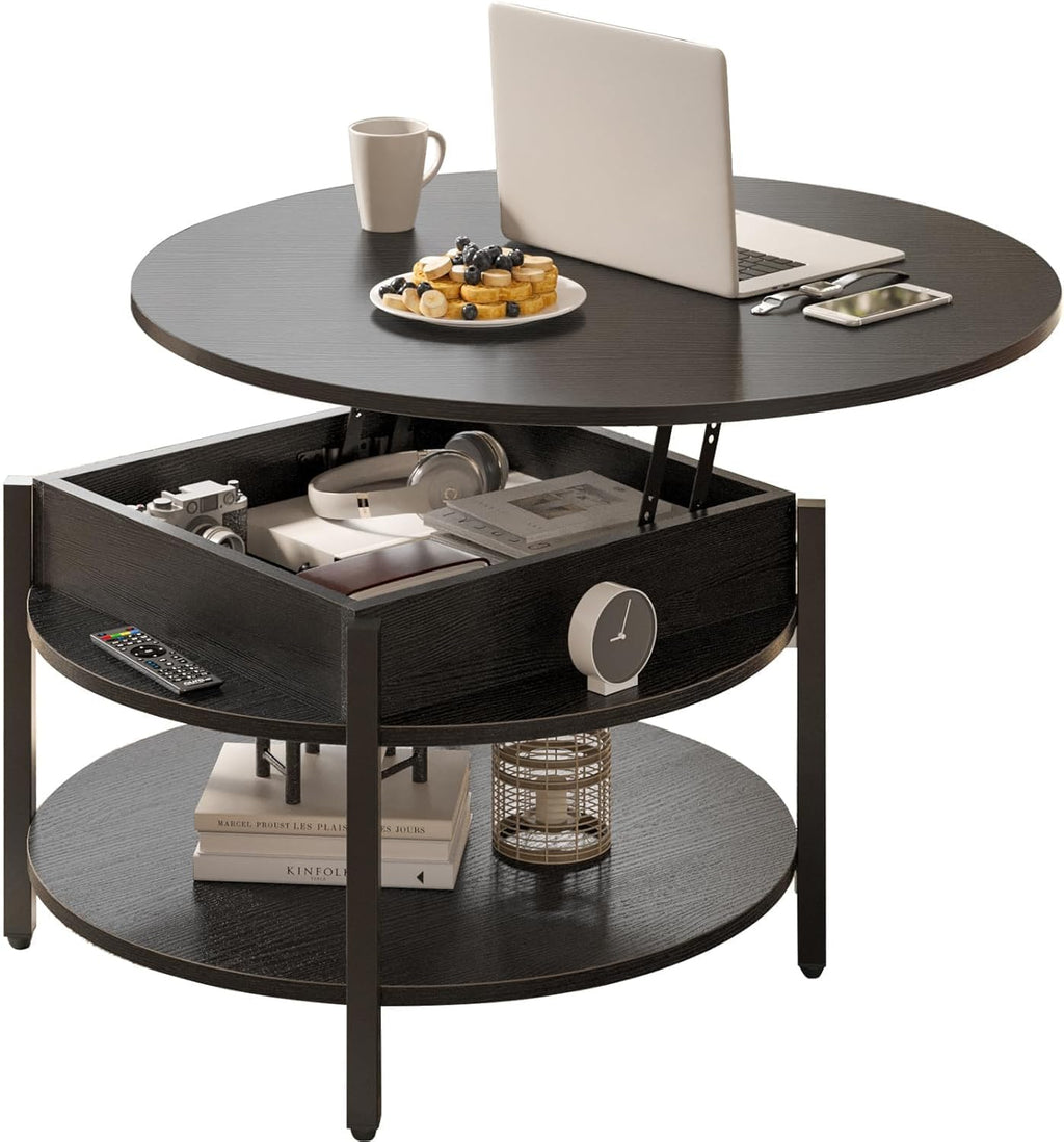 Black Lift Top Round Storage Farmhouse Coffee Table