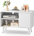 White Mid Century Small Storage TV Stand