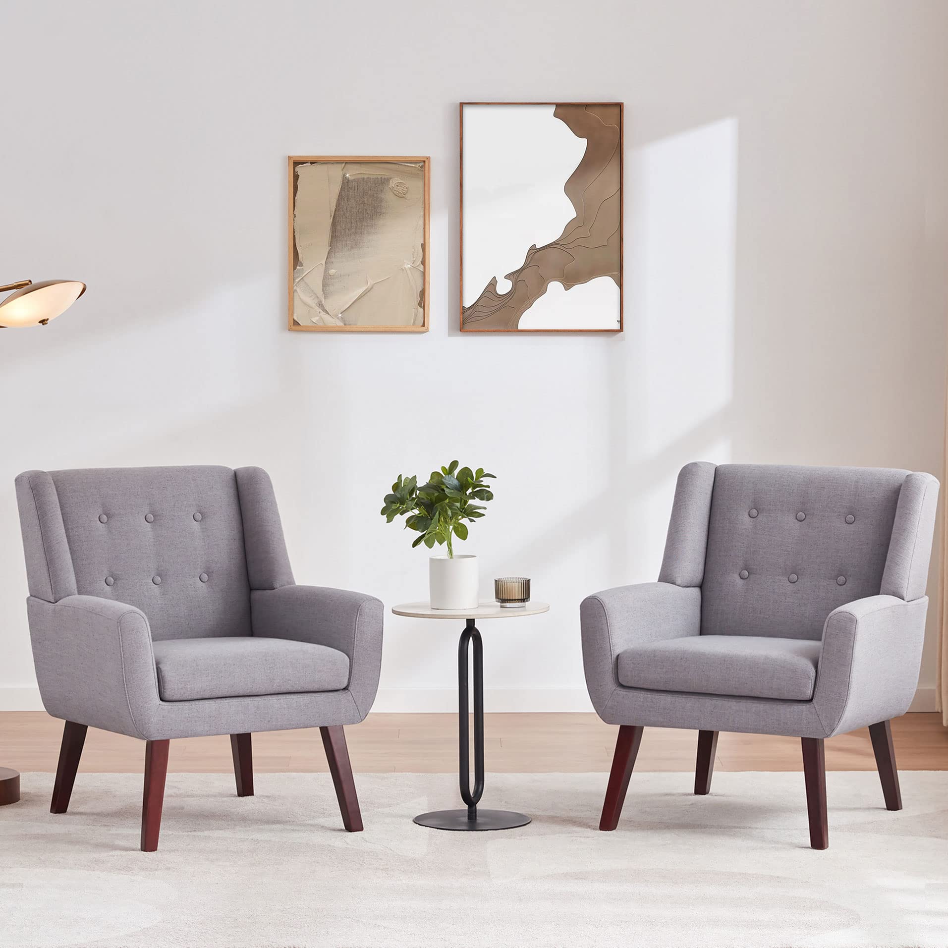 Mid Century Tufted Wood Leg Upholstered Accent Chair